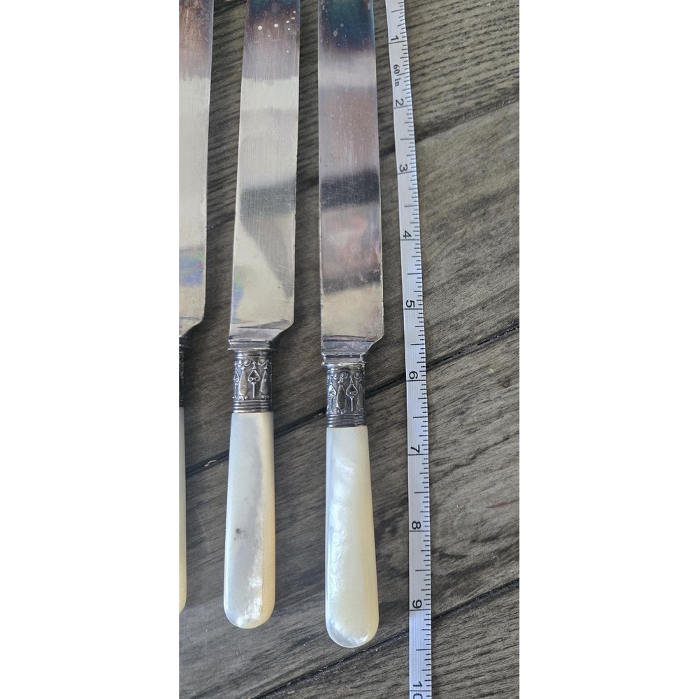 Antique J. Russell & Co. Butter Knives Set of 6 Mother of Pearl 1834 Spreaders - Picture 3 of 10